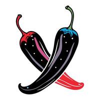Two peppers with red and blue colors on a white background vector