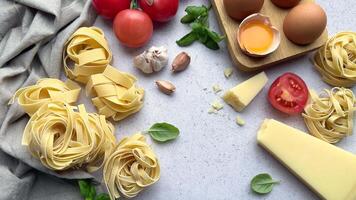 Italian food frame rotating on table with copy space in center video