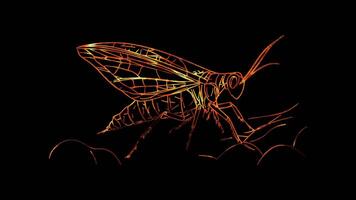 Neon frame effect, winged insect on black background video