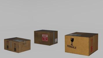 Three boxes with the words fragile on them photo