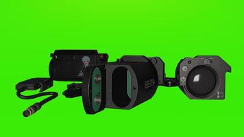 A green screen with a camera and a flashlight photo