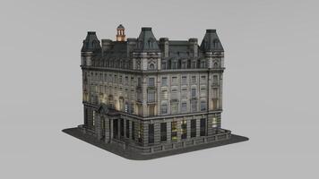 A 3d model of a building with a clock tower photo