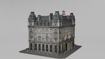 A 3d model of a building with a clock tower photo