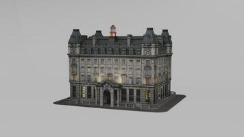 A 3d model of a building with a clock tower photo