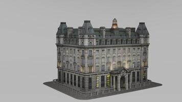 A 3d model of a building with a clock tower photo