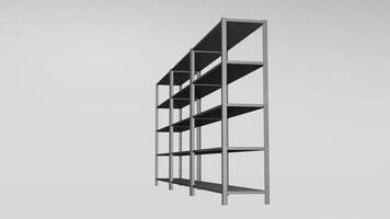 A 3d rendering of a metal shelf with shelves photo