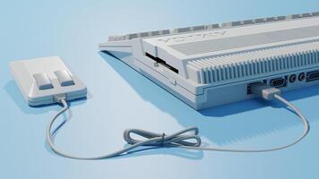 A white game console with a controller plugged in photo