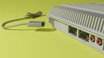 A white computer with a usb cable connected to it photo