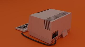 An old computer with a cord connected to it photo