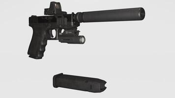 A gun and a flashlight on a white background photo