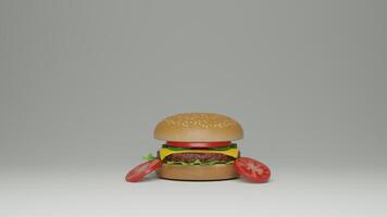 A hamburger with tomatoes and lettuce on a table photo