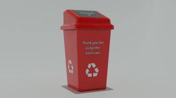 A red trash can with a thank you sign on it photo