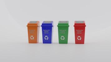 A group of four colorful trash cans photo