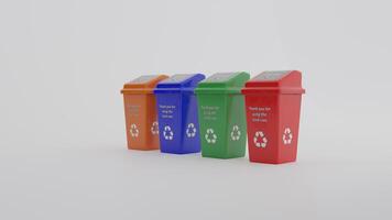 A row of colorful trash cans with the words recycle on them photo