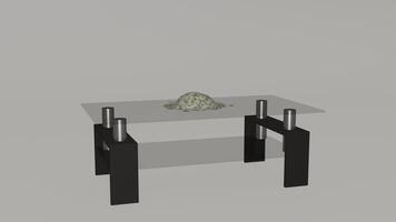 A 3d model of a coffee table with a green plant on it photo