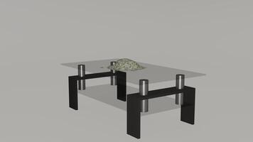 A 3d rendering of a table with a plant on it photo
