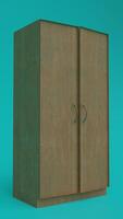 A cabinet with two doors on a turquoise background photo