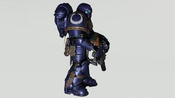 A 3d model of a space marine with a gun photo