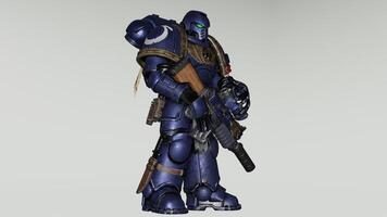 A 3d model of a space marine with a gun photo