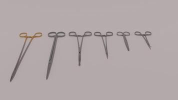 A group of surgical scissors on a gray background photo