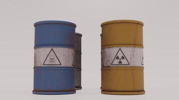 Three barrels with different colors and symbols on them photo