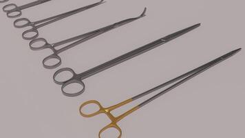 A set of surgical scissors on a gray surface photo