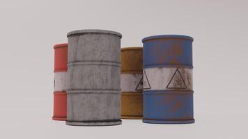 Three barrels with different colors and markings photo