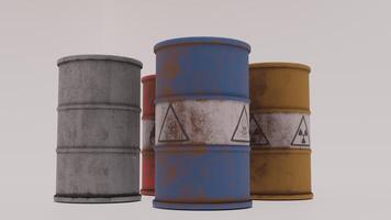 Three barrels with different colors and labels photo