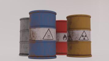 Three barrels with different colors and symbols on them photo