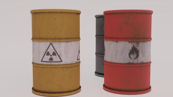 Two barrels with different colors and symbols on them photo