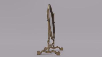 A mirror on a stand with a gold frame photo