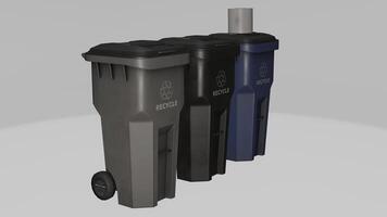 Three trash cans with different colors and sizes photo