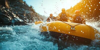 A Raft Navigating Through Rapids with Three Adventurous People photo