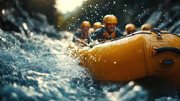 A Close-up of a Yellow Raft Navigating a Raging River photo