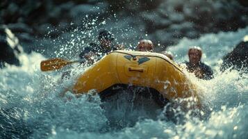 Close-up of a Yellow Raft Navigating Turbulent Rapids photo