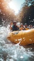 Yellow Raft Navigating Through Rapids With Splashing Water photo