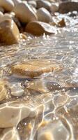 A Single Smooth River Rock Submerged in Rippling Water photo
