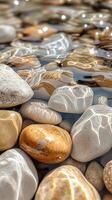 Smooth River Rocks Submerged in Sparkling Water photo