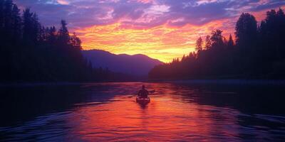 Kayaking on a Calm River During a Dramatic Sunset photo