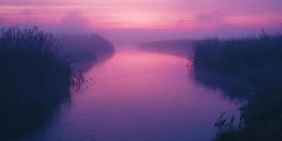 A Serene River Reflecting the Pink Hues of a Misty Dawn photo