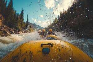 A First-Person View of a Raft Navigating Through Rapid Whitewater photo
