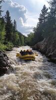 Group of Rafters Navigating Rapids in a Yellow Raft photo