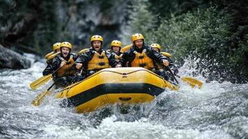 Group of People Rafting Through Rapids on a River photo