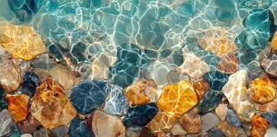 Abstract Pattern of Smooth Stones Under Clear Water photo