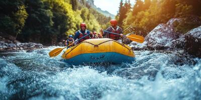Whitewater Rafting Through Rapids in a Yellow Raft photo