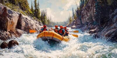 Rafting Team Navigating Through Rocky Rapids photo