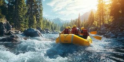 Four People In A Raft Navigating A Rapids photo