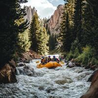 Four People In A Yellow Raft Navigate A Rocky River photo