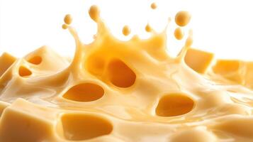 A close-up image of a splash of creamy yellow liquid with a textured surface. photo