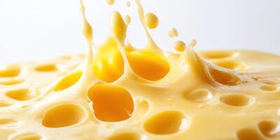 A Close-up View of a Cheese Splash with Visible Holes photo